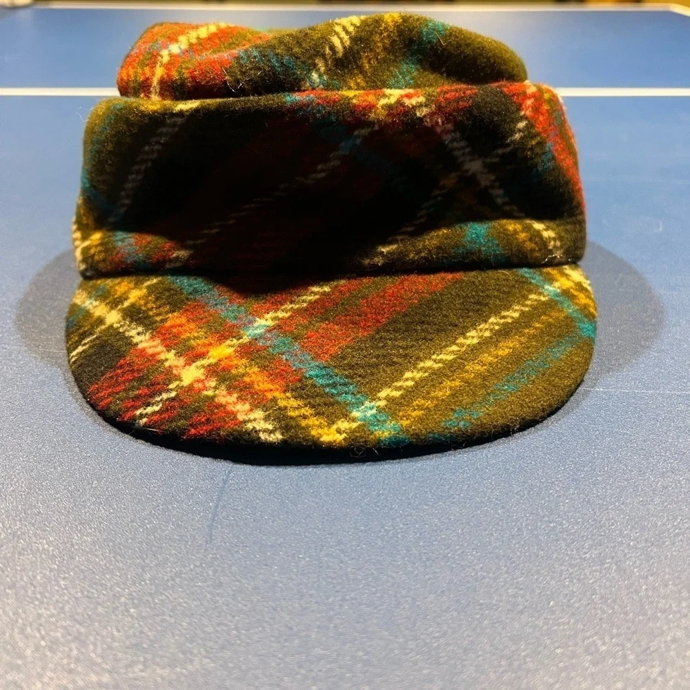 Vintage Brenda Lynn New York  Wide Brim Green Plaid Wool Cap Y2K Made USA